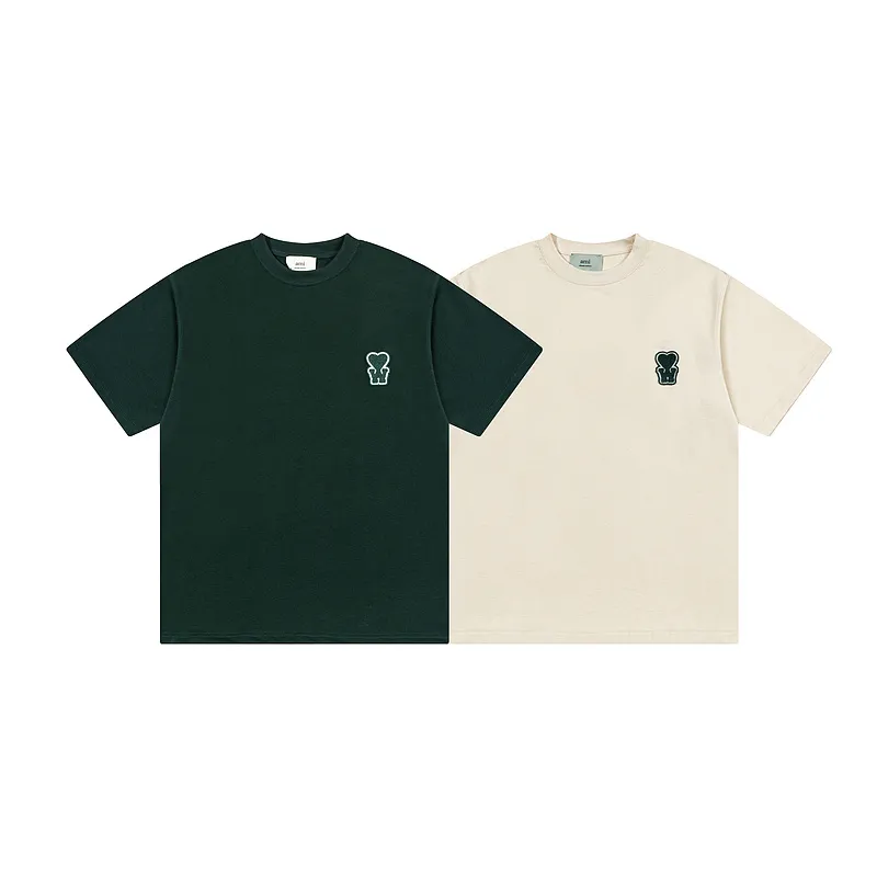 AMI PARIS 25SS new product [Co-branded by Choi Woo-sik] Co-branded logo WDC contrasting logo short-sleeved T-shirt. Customized 230g double yarn pure cotton fabric matching 280G rib YP replica. New main wheat. Washable wheat QR code can be scanned. Same style for men and women. Color: dark green, apricot. Size: S-XL