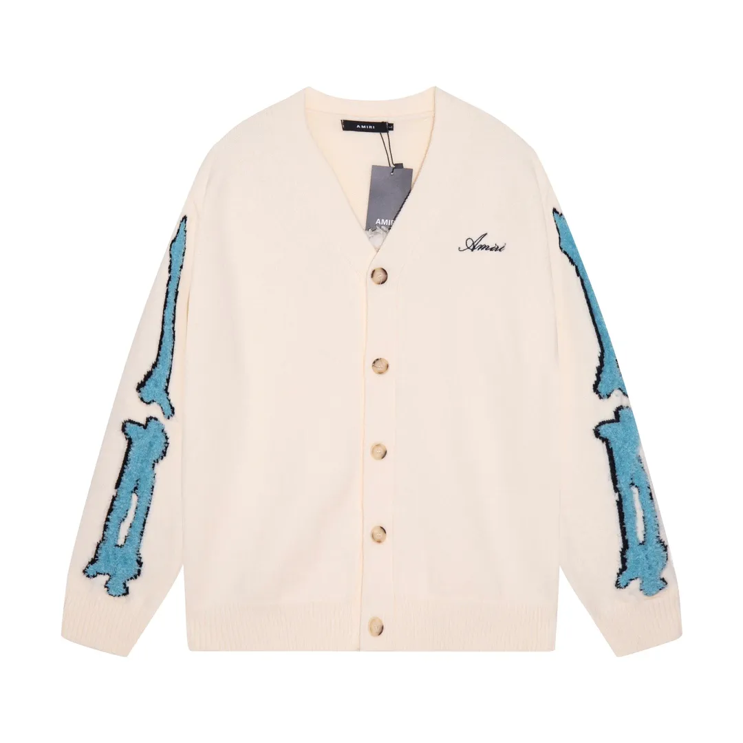 P320 AMIRI new letter logo jacquard, tassel V-neck cardigan sweater Color: blue black apricot Code number: S M L XL XXL