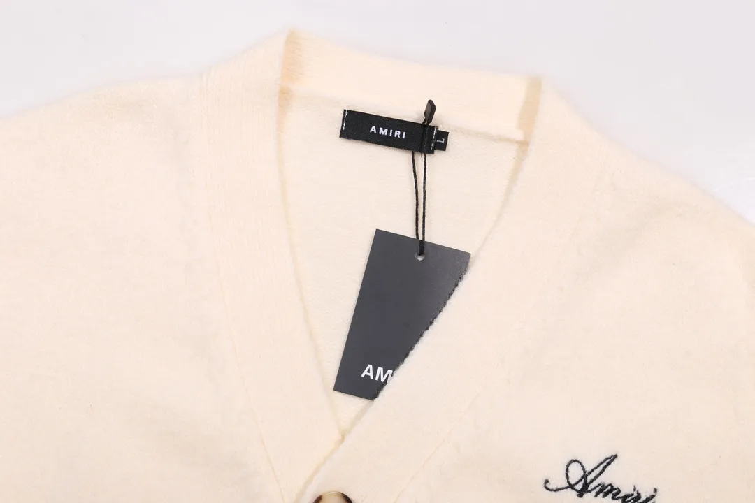 P320 AMIRI new letter logo jacquard, tassel V-neck cardigan sweater Color: blue black apricot Code number: S M L XL XXL