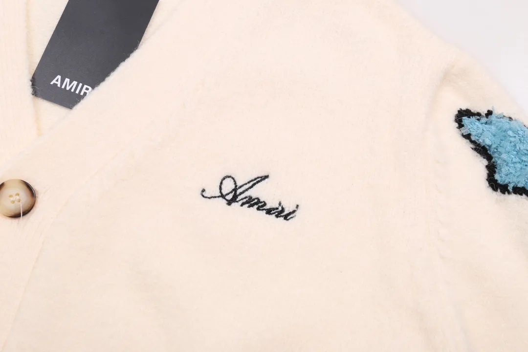 P320 AMIRI new letter logo jacquard, tassel V-neck cardigan sweater Color: blue black apricot Code number: S M L XL XXL
