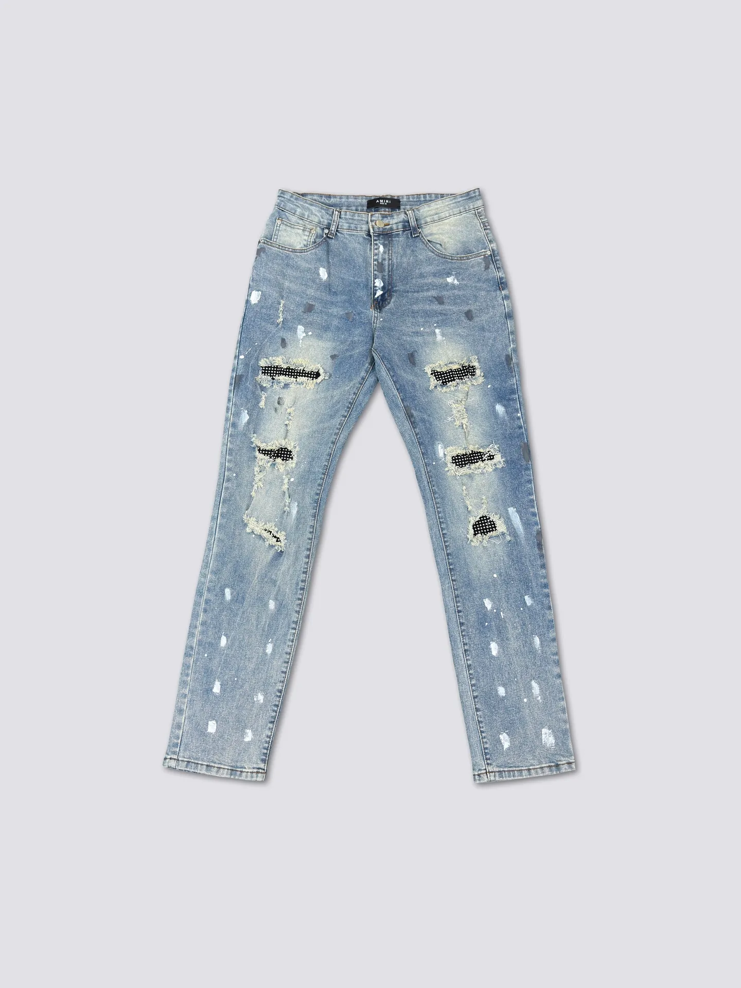 AMIRI's new jeans washed ripped silver diamond denim trousers are the same for men and women Color: Blue Size: S-XL (28-34)