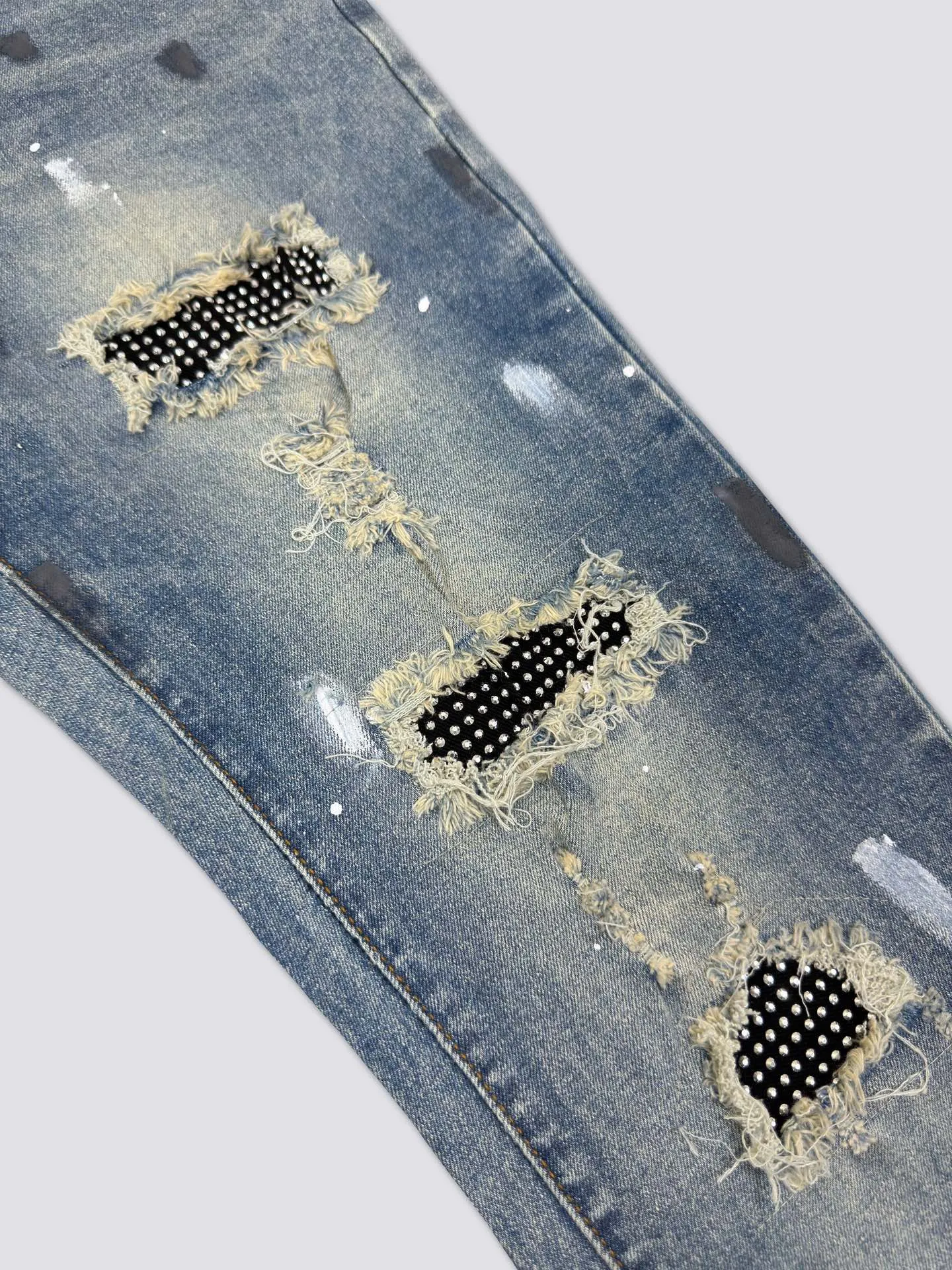 AMIRI's new jeans washed ripped silver diamond denim trousers are the same for men and women Color: Blue Size: S-XL (28-34)