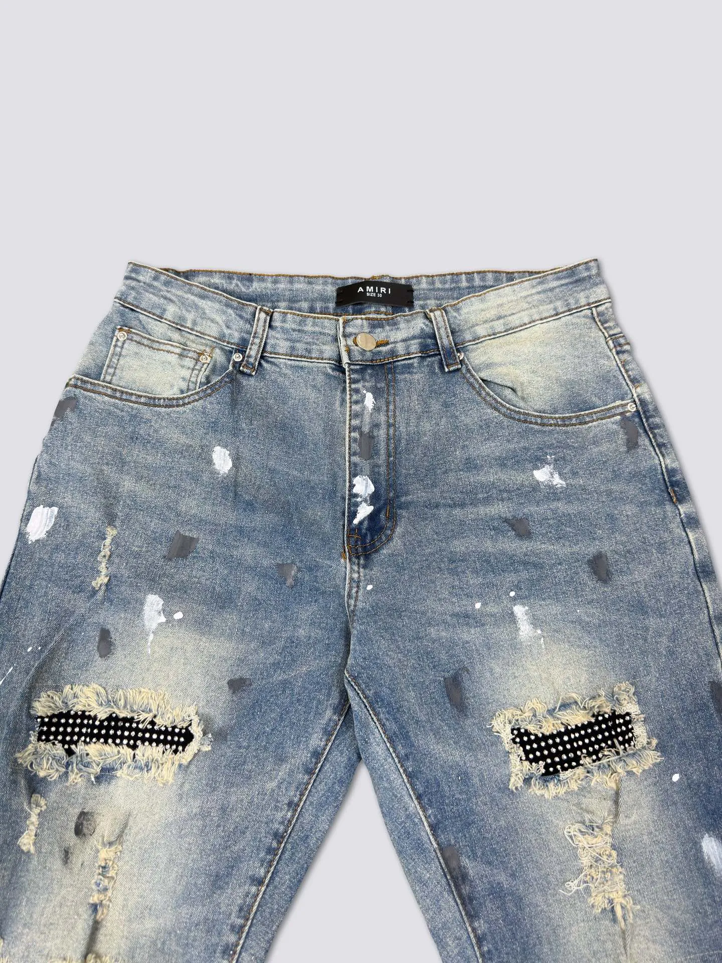 AMIRI's new jeans washed ripped silver diamond denim trousers are the same for men and women Color: Blue Size: S-XL (28-34)