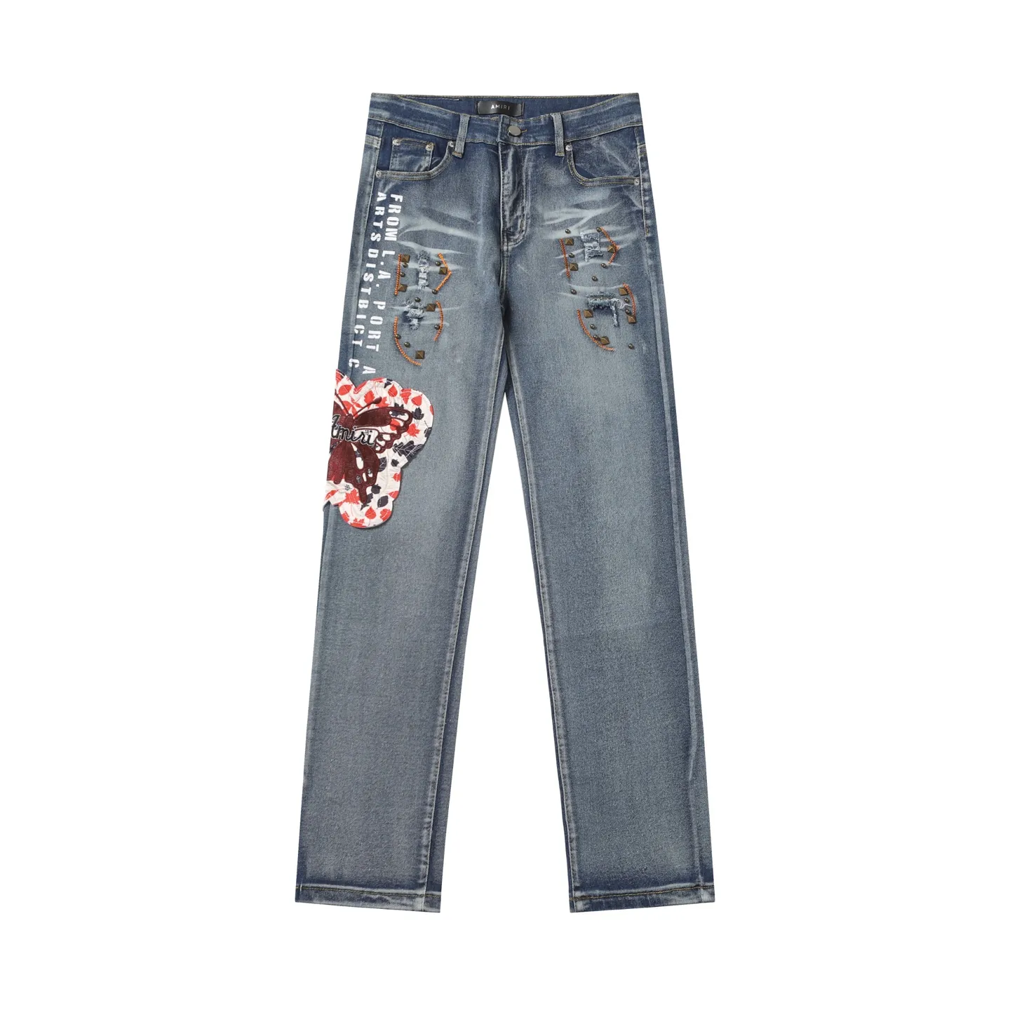 P256 Actual photo [High quality] Code: M742 Color: Picture color Size: S to XXXL AMIRI patch embroidery jeans trousers AMIRI high street basic ripped jeans trousers Amiri brand jeans break the production process and cutting of the original jeans, the fabrics are softer and more comfortable Hand-sewn collar label Customized logo buttons Genuine leather label size Pants length Waist Hips Unit cm S 98 68 100 M 99 72 104 L 100 76 108 XL 101 80 112 XXL 102 84 116 XXXL 103 88 120
