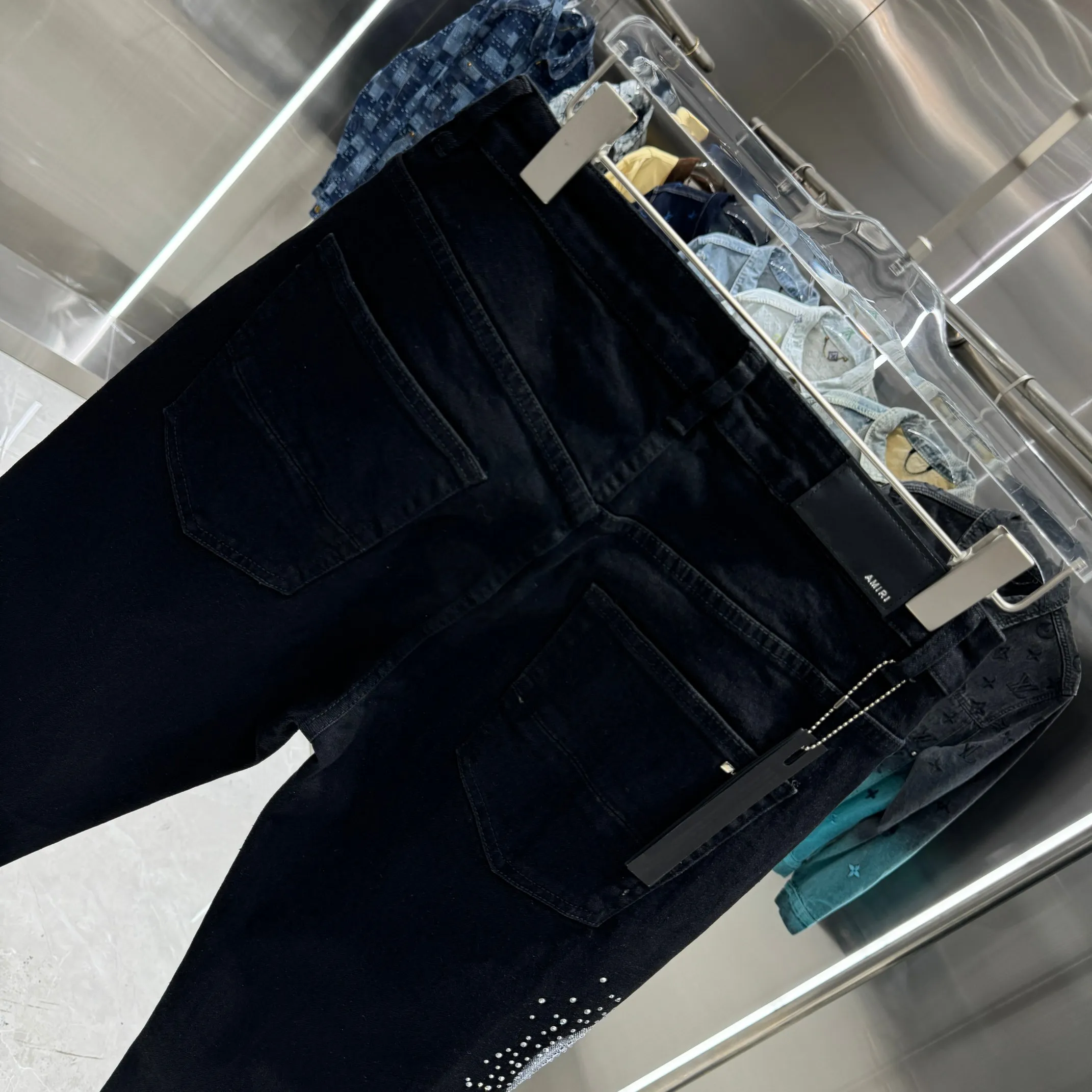 P280 Amiri hot diamond lettering craft street fashion slim fit stretch jeans Color Black Size 30 32 34 36 38
