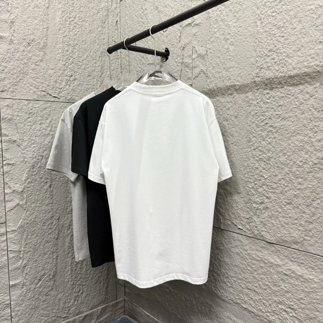 🅿️180 Ami* 2025 Spring and Summer New Style Embroidered Circle Little Love Customized Double Yarn Plain Cotton Fabric Short Sleeve T-shirt Unisex Color: Black White Light Blue Light Pink Size: S (90-130 catties) M (120-150 catties) L (140-165 catties) XL (160-180 catties) XXL (180-210 pounds)