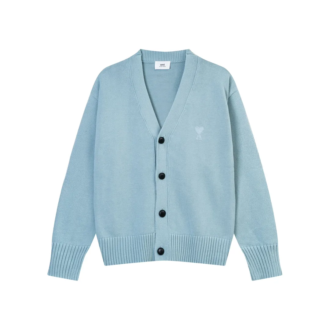A8116# AMI Paris 2023 New Arrival Love Towel Embroidered Cardigan Sweater Single Piece M Size 750g Oversize Version Same Style for Men and Women Color: Black White Sky Blue Vanilla Apricot Size Number: S-XL