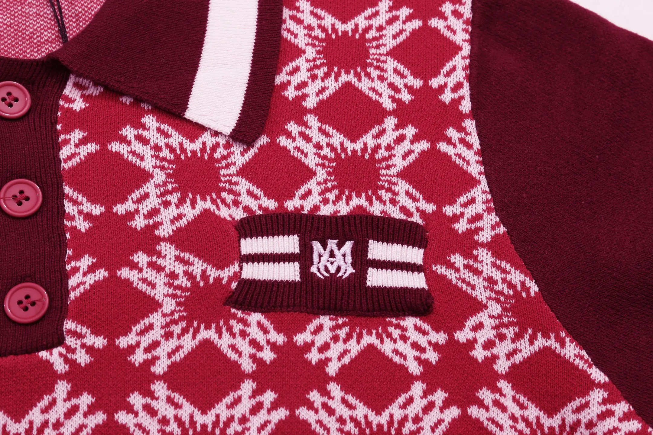P280 AMIRI spliced ​​jacquard polo embroidered knitted T-shirt short sleeves Color: blue red Size: M L XL XXL