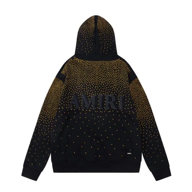 7205#P376, AMIRI Gypsophila Heavy Industry Hot Diamond Drop Shoulder Hooded Sweatshirt, Color: Black, Size: S M L XL