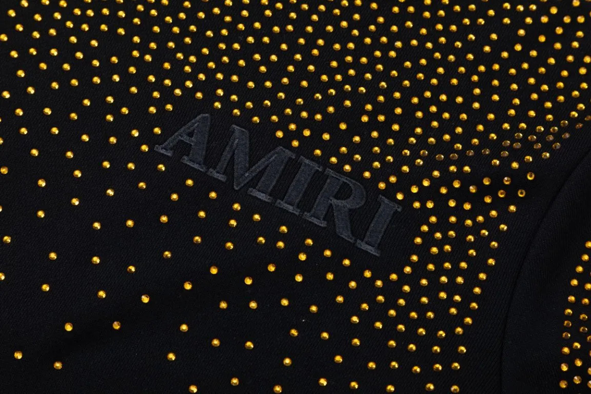 7205#P376, AMIRI Gypsophila Heavy Industry Hot Diamond Drop Shoulder Hooded Sweatshirt, Color: Black, Size: S M L XL