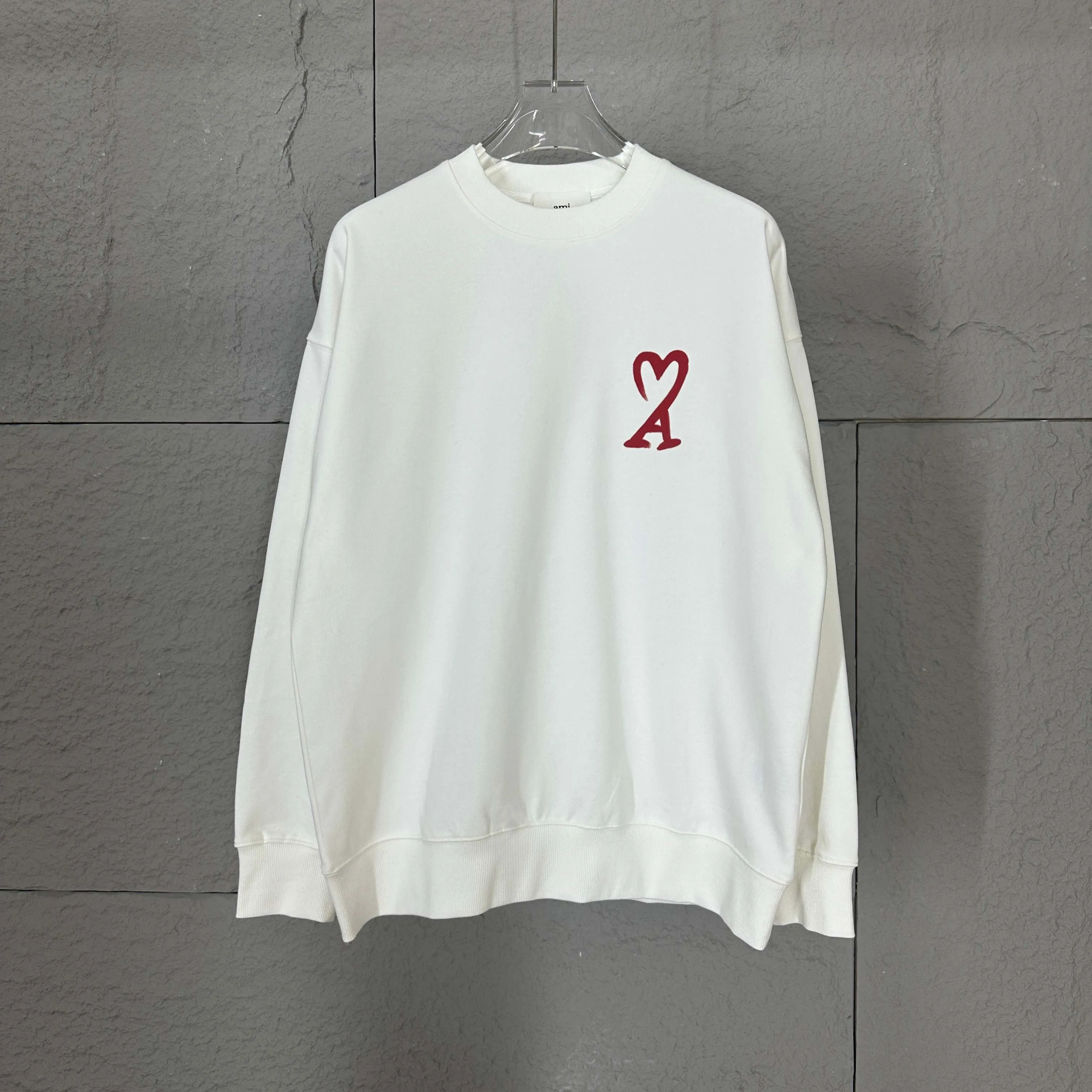 🅿️240 Ami love 2025 early autumn and winter new style classic simple love letter printing design personalized logo custom terry fabric long-sleeved T-shirt same style for men and women Color: black white Size: S (90-130 catties) M (120-150 catties) L (140-165 catties) XL (160-180 catties) XXL (180-210 pounds)