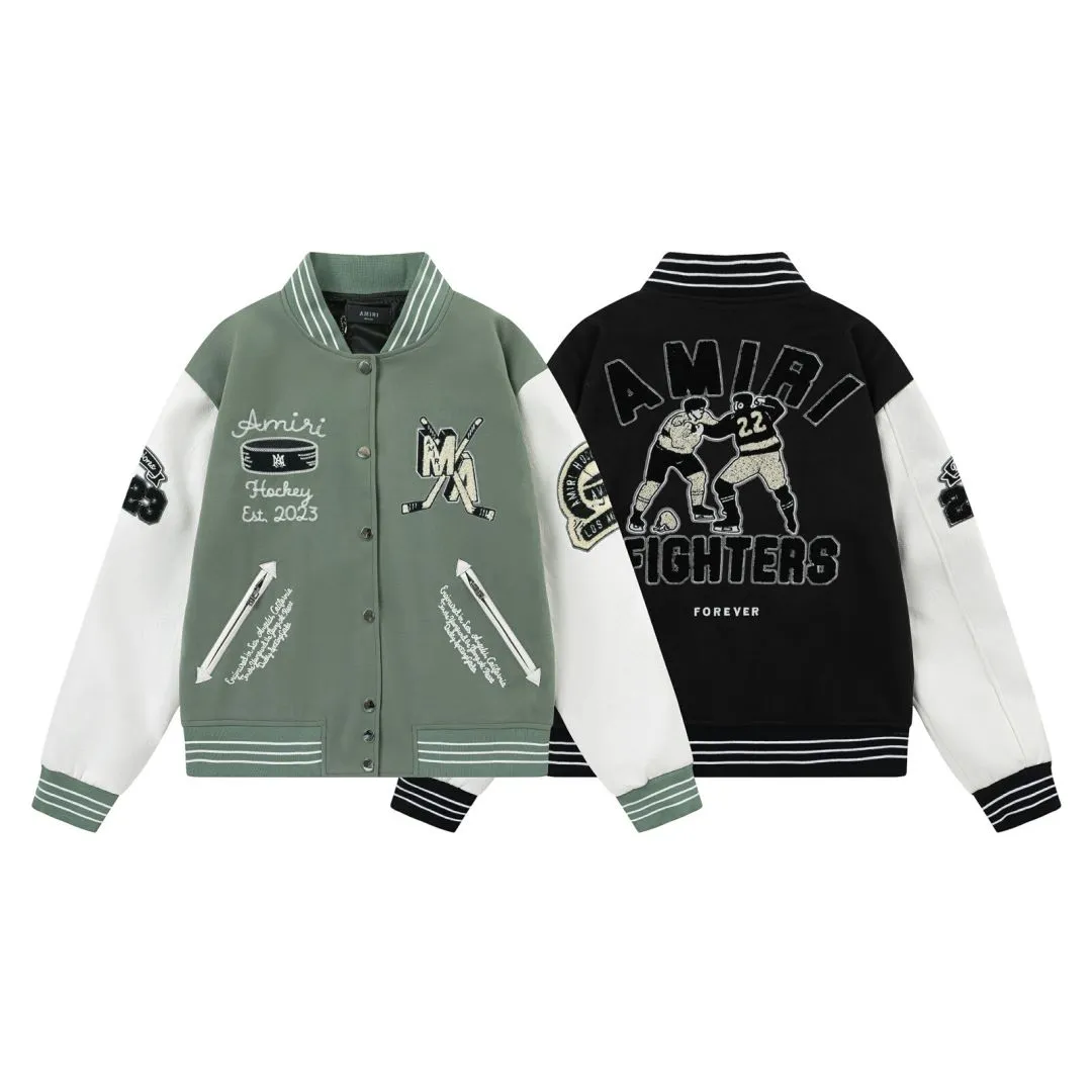 7162#P490AMIRI boxing character embroidery. Color: black, avocado green. Size: S M L XL