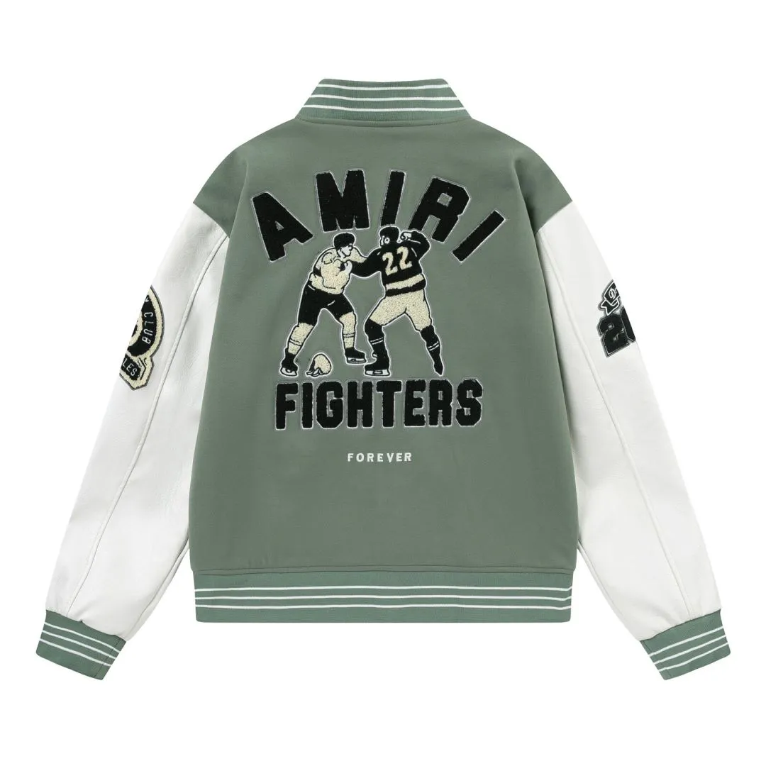 7162#P490AMIRI boxing character embroidery. Color: black, avocado green. Size: S M L XL