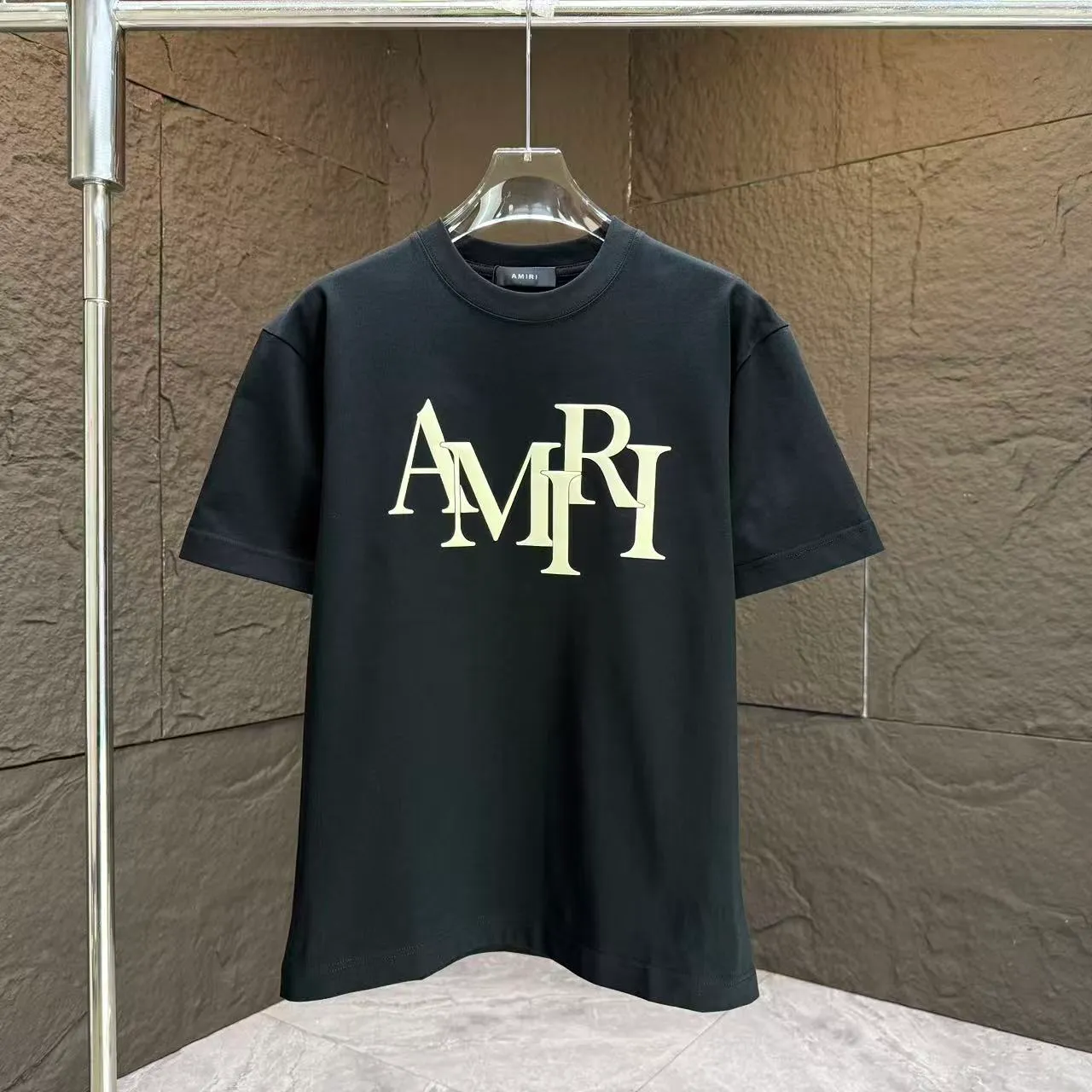 P140 AMIRI* 2025 autumn and winter new short-sleeved T-shirt, customized pure cotton letter logo, three-dimensional foaming, color: black, white, smart color, dark blue, code number: S M L XL XXL