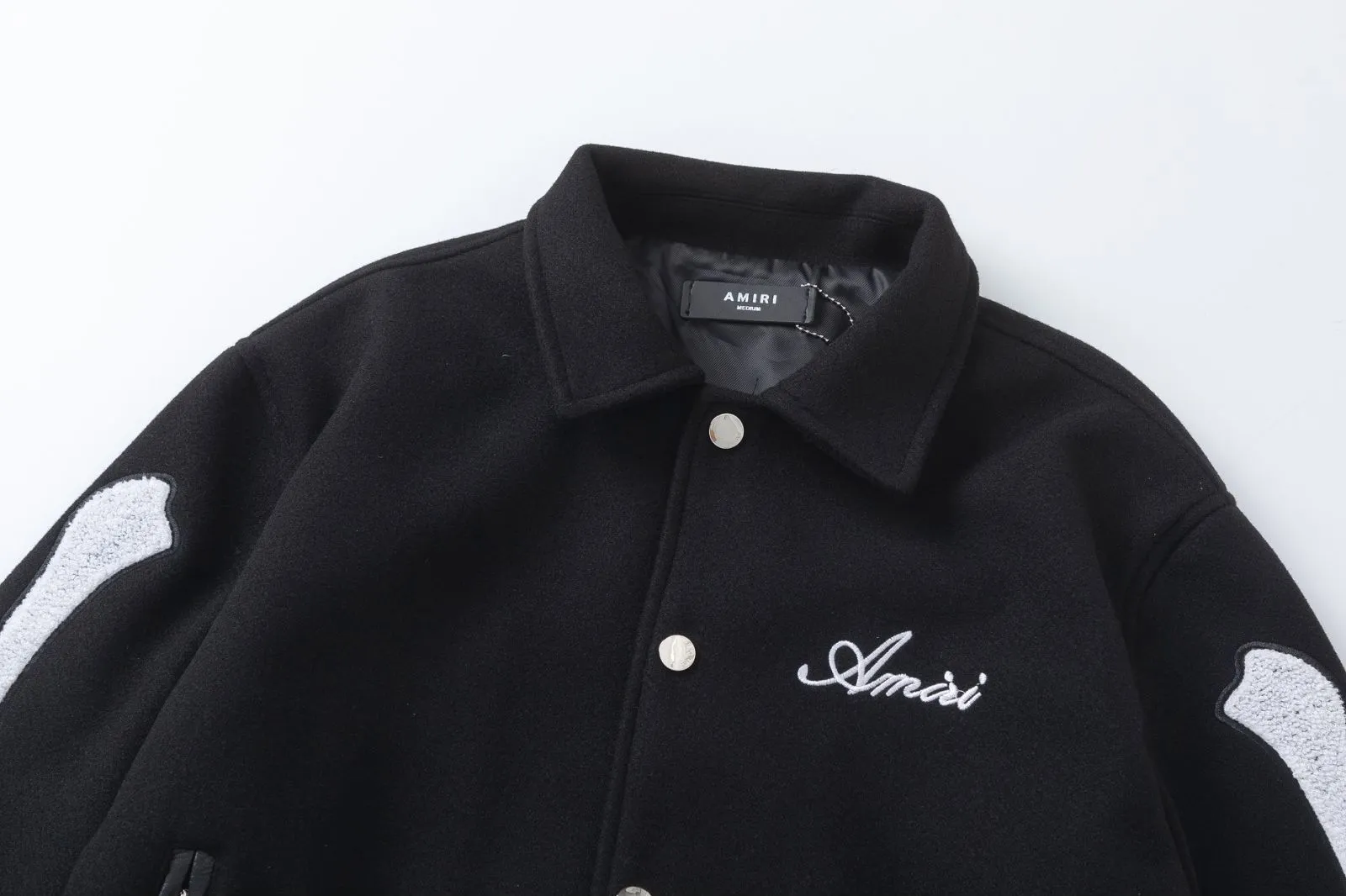 7033#P410AMIRI bone towel embroidered jacket, color: black and white, black and blue, black, size: S M L XL