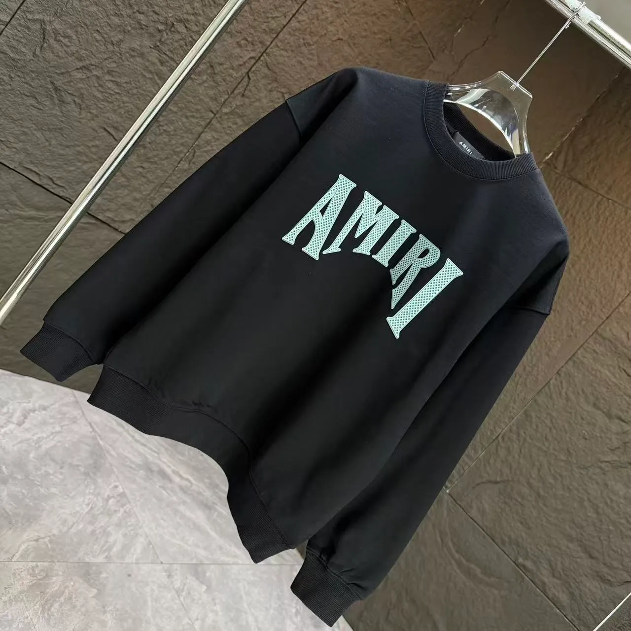 P210 AMIRI* 2025 autumn and winter new round neck sweatshirt 400g terry cotton letter logo lettering film thick plate glue Color: black white blue purple code number: S M L XL XXL