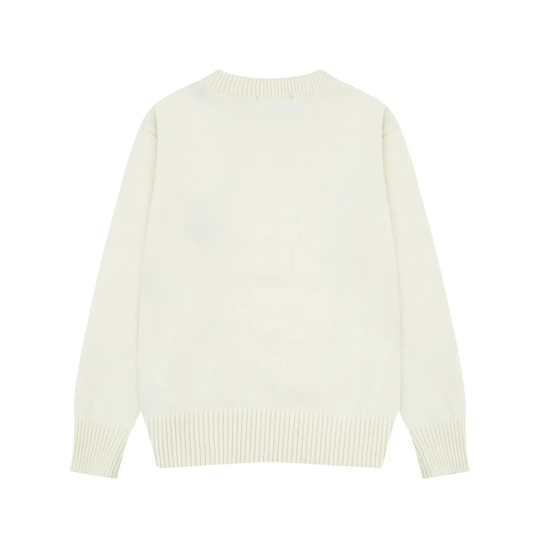 A8146# [Christmas Capsule Series] AMI Paris 2023 Autumn and Winter New Product Silver Big Heart Alpaca Blended Soft and Waxy Knitted Round Neck Sweater Oversize Version Same Style for Men and Women Color: Off-White Size: S-XL