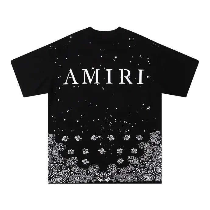 Style number: 671 P126 Fabric: 260g double yarn AMIRI 2025 spring and summer new logo round neck T-shirt high street same style for men and women loose classic letter cashew flower short sleeves Color: black printing white black printing purple code number: S M L XL
