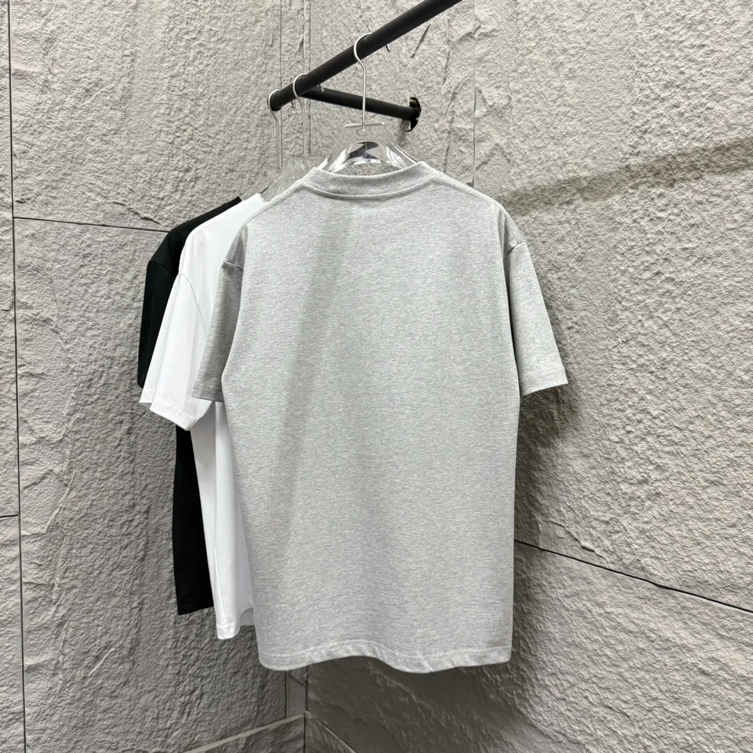 🅿️180 Ami* 2025 spring and summer new style Ami letter embroidery customized double yarn plain cotton fabric short-sleeved T-shirt for men and women Color: black white floral gray Size: S (90-130 pounds) M (120-150 pounds) L (140-165 pounds) XL (160-180 pounds) XXL (180-210 pounds)
