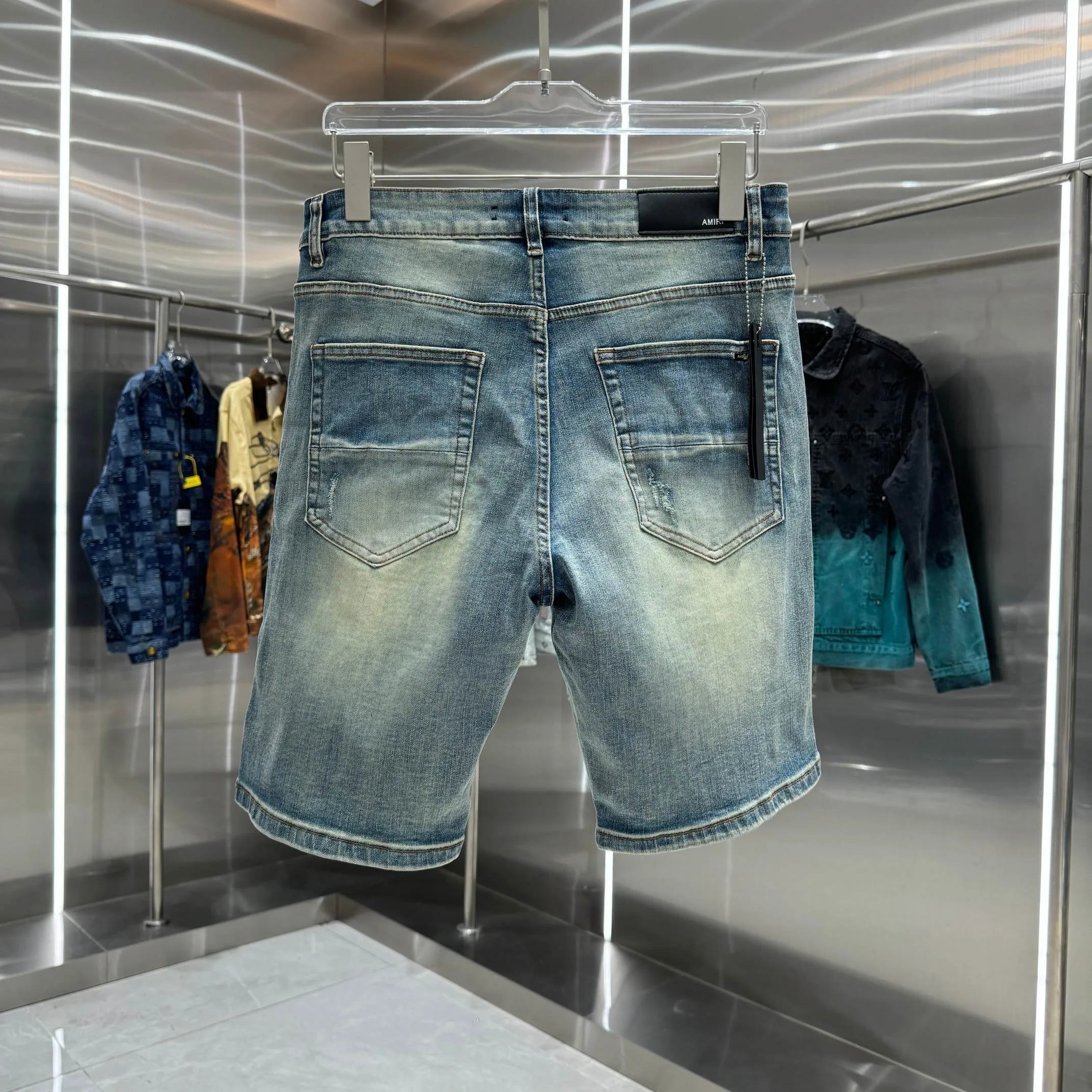 P260 Amiri ripped washed craft street fashion jeans shorts Color Blue Size 30 32 34 36 38
