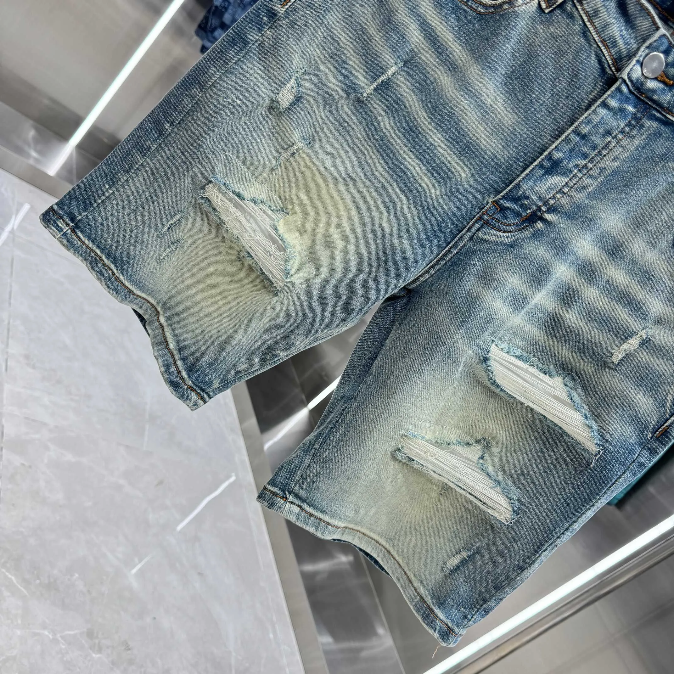 P260 Amiri ripped washed craft street fashion jeans shorts Color Blue Size 30 32 34 36 38