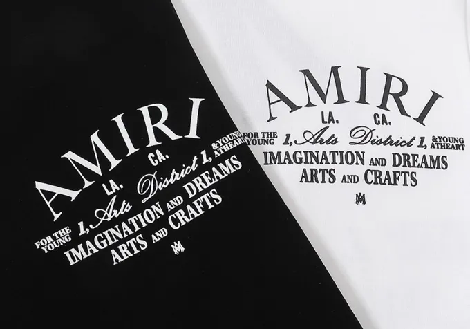 Style number: 675 P120 Fabric: 260g double yarn AMIRI 2025 spring and summer new logo round neck T-shirt high street men and women loose classic letter short sleeves Color: white black Size: S M L XL