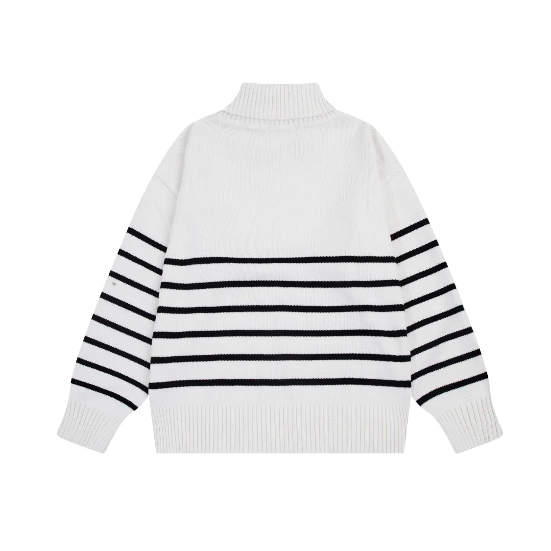 P190 CYA63# AMI Paris 22 autumn and winter new Ami de Coeur love stripe classic turtleneck sweater for men and women Color: Black White Size: S-XL
