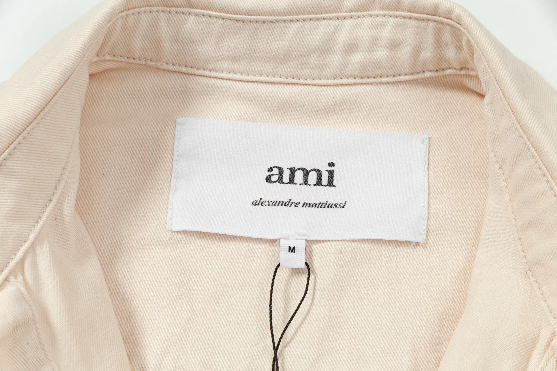 2288# AMI PARIS 25 new autumn and winter woven love embroidered long-sleeved denim loose casual lapel jacket, buttons decorated with LOGO YP replica, can be worn by men and women, dropped shoulder length, color: apricot, apricot red heart, denim basket size: S-XL