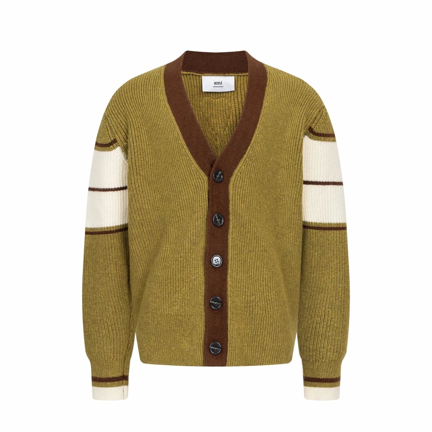 🅿️620 [Exclusive supply] Ami love towel embroidered contrasting color V-neck knitted cardigan (green). The original version was purchased for 2,824 and developed. The fabric is made of alpaca wool to maintain a stable shape. The stitching is even and firm, and the details are meticulously handled, reflecting the brand's strict control over quality. The overall design is simple and elegant, suitable for various occasions. Whether it is business or leisure, it can show an elegant and decent style. The overall wiring is straight and delicate, the fabric is comfortable and soft, and the color is consistent without color difference. It can be matched with the same style to create a fashionable look, and can be used in various occasions. Customized accessories, complete with three standards, the same style for men and women. Size:S-M-L-XL