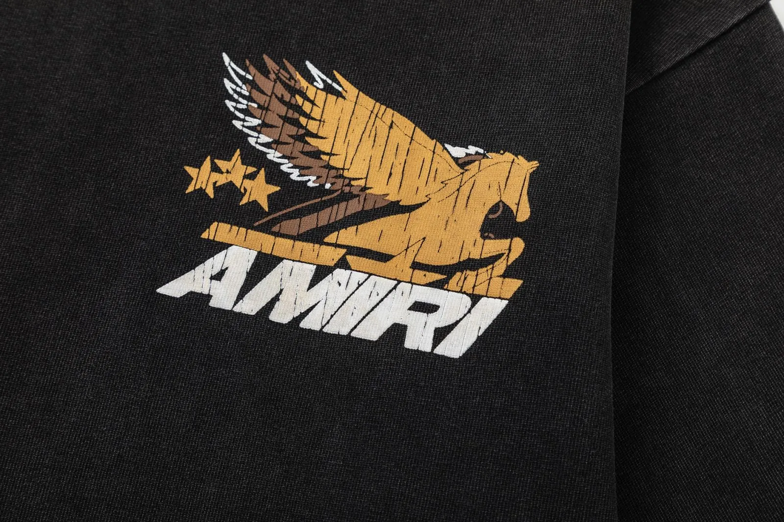 8046#P170, AMIRI cracked logo printed, washed, frayed and fried, loose version of T-shirt, made of 300g heavy fabric, color: black, size: S M L XL