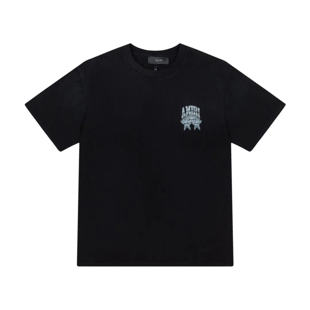 8045#P164, AMIRI badge logo, digital direct-printed washed loose T-shirt, made of 300g heavy fabric, color: black, size: S M L XL