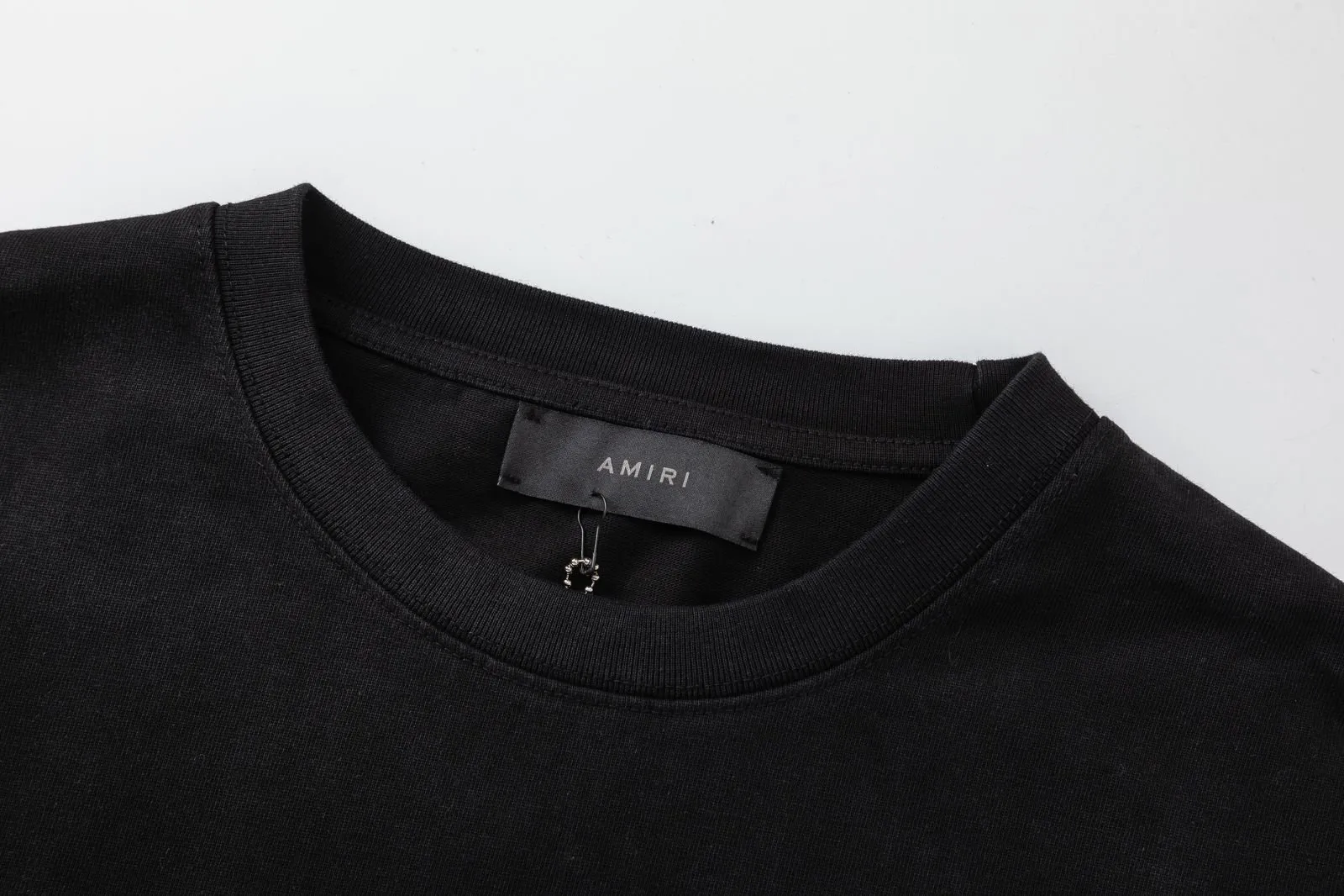 8045#P164, AMIRI badge logo, digital direct-printed washed loose T-shirt, made of 300g heavy fabric, color: black, size: S M L XL