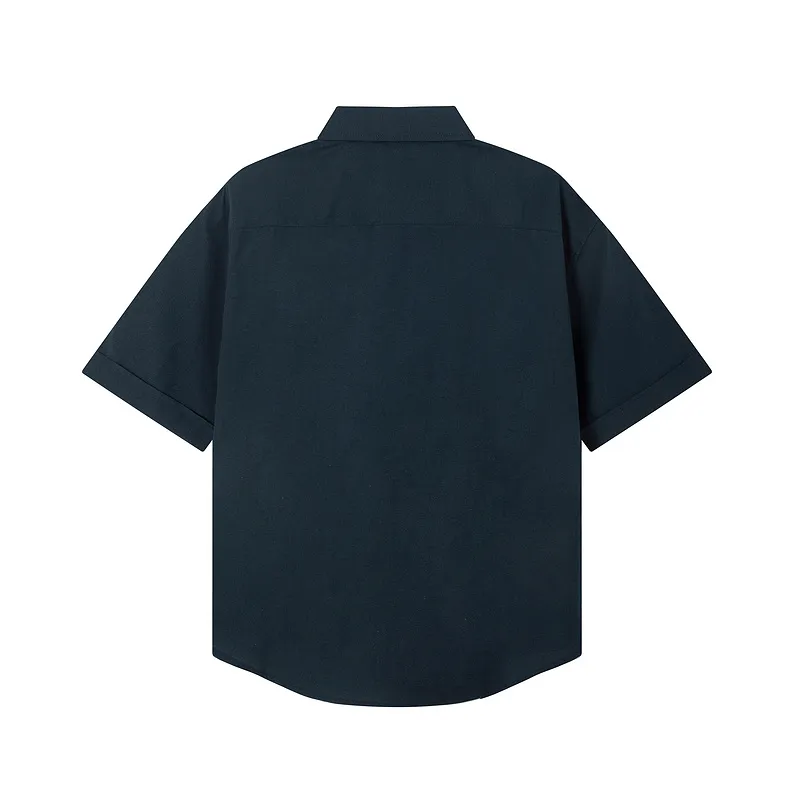 AMI Paris classic autumn red small heart embroidery on the chest, casual cotton solid color short-sleeved Oxford shirt, original custom-made 180g pure cotton fabric, loose off-shoulder version, same style for men and women. Color: brown, Baolan Tianlan, green, yellow, gray, white, pink, size: S-XL