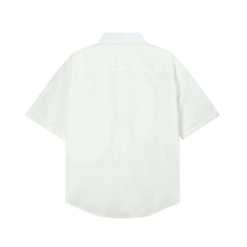 AMI Paris classic autumn red small heart embroidery on the chest, casual cotton solid color short-sleeved Oxford shirt, original custom-made 180g pure cotton fabric, loose off-shoulder version, same style for men and women. Color: brown, Baolan Tianlan, green, yellow, gray, white, pink, size: S-XL