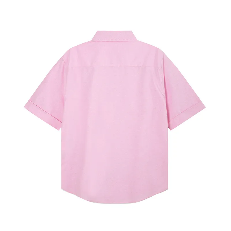 AMI Paris classic autumn red small heart embroidery on the chest, casual cotton solid color short-sleeved Oxford shirt, original custom-made 180g pure cotton fabric, loose off-shoulder version, same style for men and women. Color: brown, Baolan Tianlan, green, yellow, gray, white, pink, size: S-XL