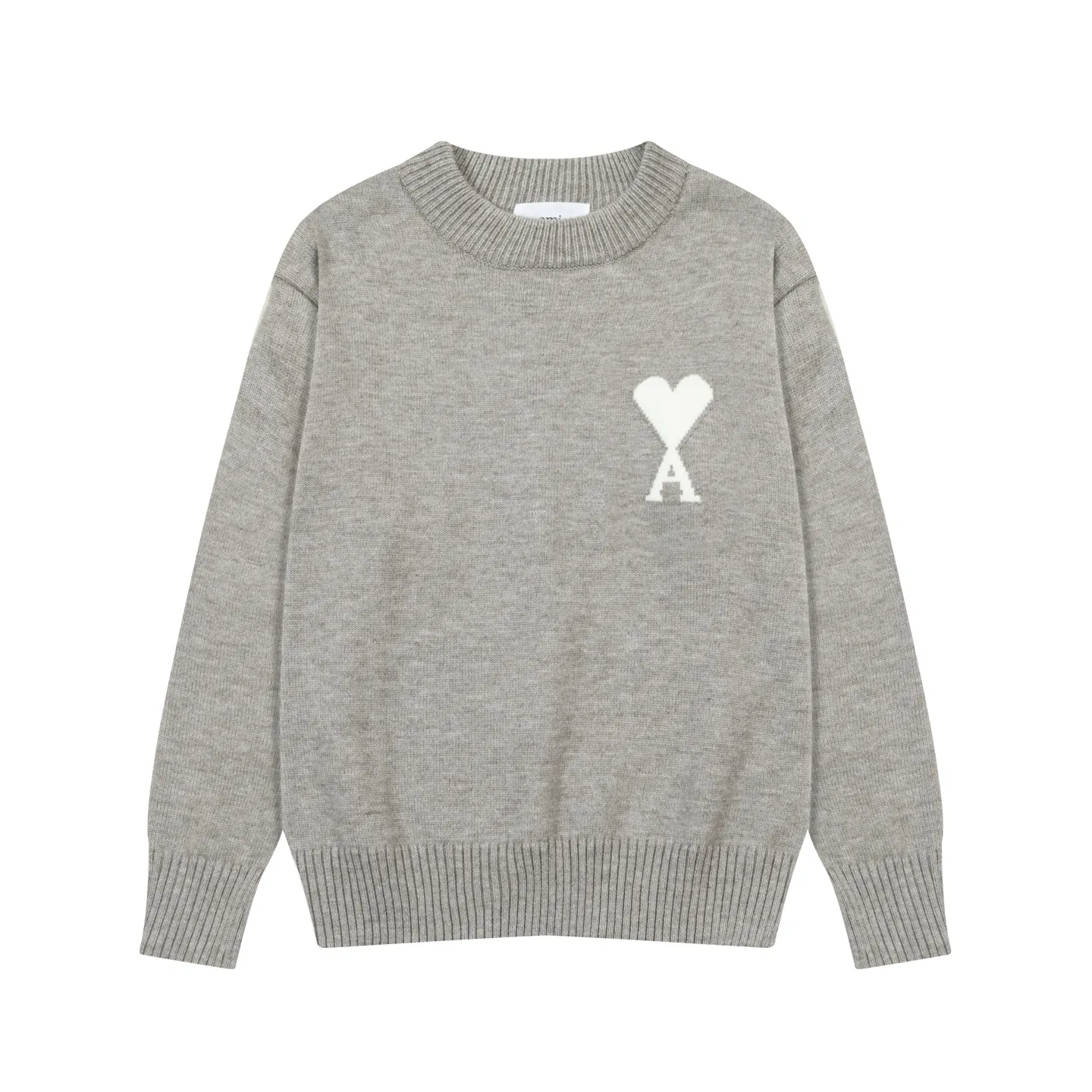 8203# Ami Paris2025 [New product for autumn and winter] White love jacquard ADC alpaca blended loose sweater round neck pullover sweater, same style for men and women, Oversize version Color: Brown Blue Light Gray Light Yellow Light Pink Size: S-XL