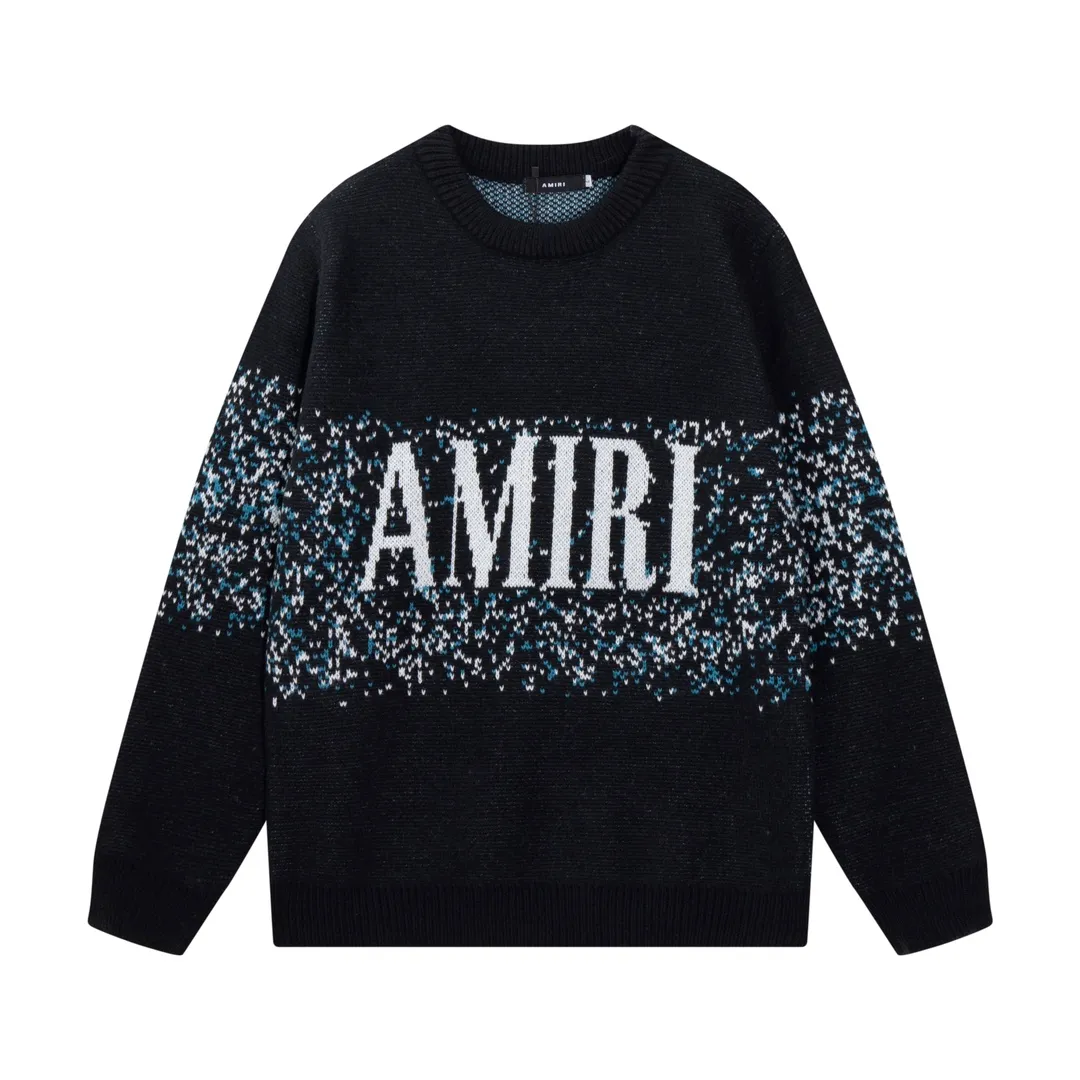 P280 AMIRI new style neckline personalized logo embroidered jacquard seahorse wool sweater Color: Brown Green Black Size: S M L XL XXL