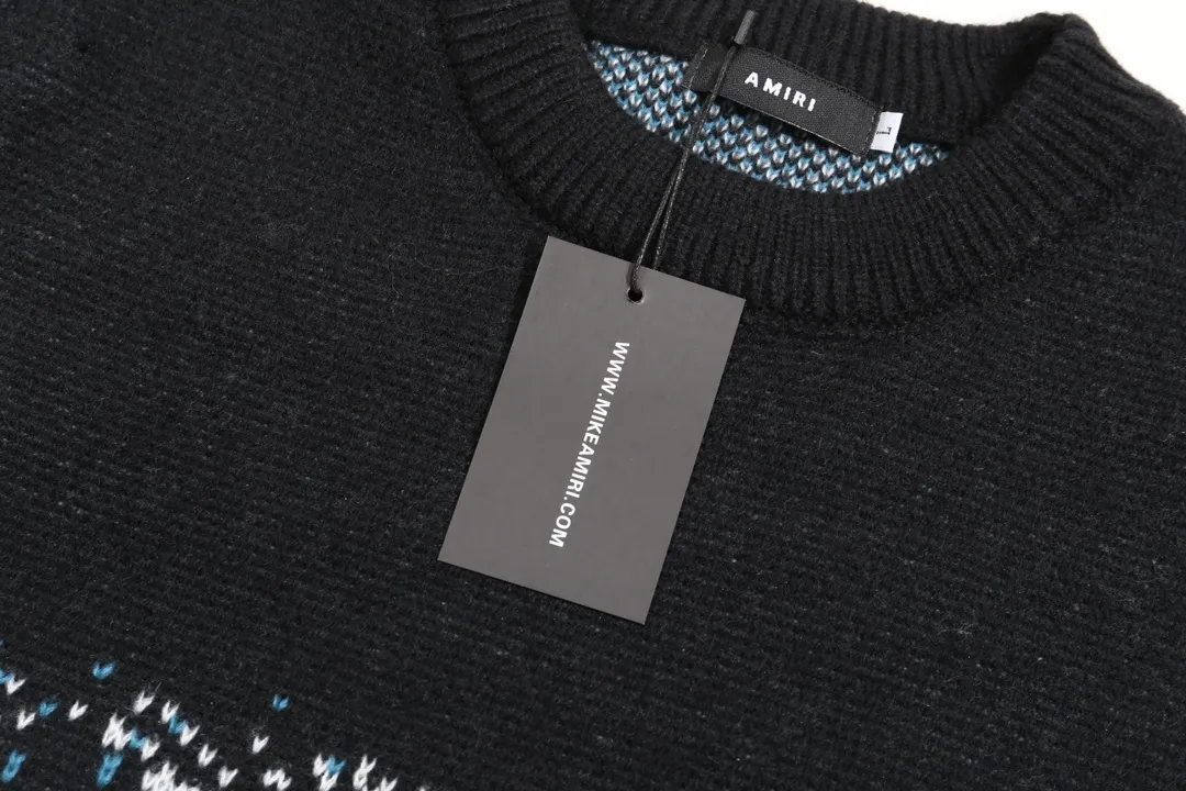 P280 AMIRI new style neckline personalized logo embroidered jacquard seahorse wool sweater Color: Brown Green Black Size: S M L XL XXL