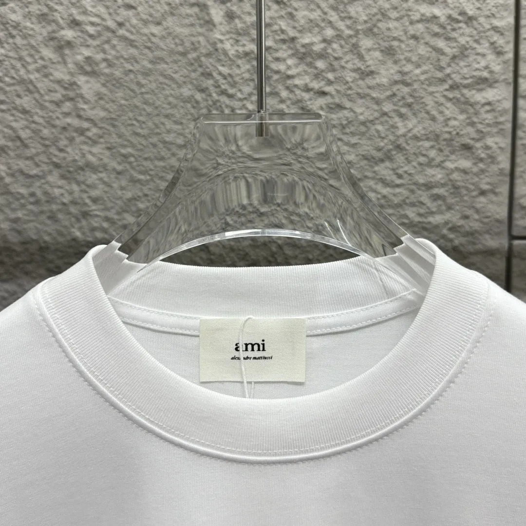 🅿️180 Ami* 2025 spring and summer new Ami rainbow love print Customized double yarn plain cotton fabric Short-sleeved T-shirt Unisex Color: Black White Floral Gray Angora Red Size: S (90-130 catties) M (120-150 catties) L (140-165 catties) XL (160-180 catties) XXL (180-210 pounds)