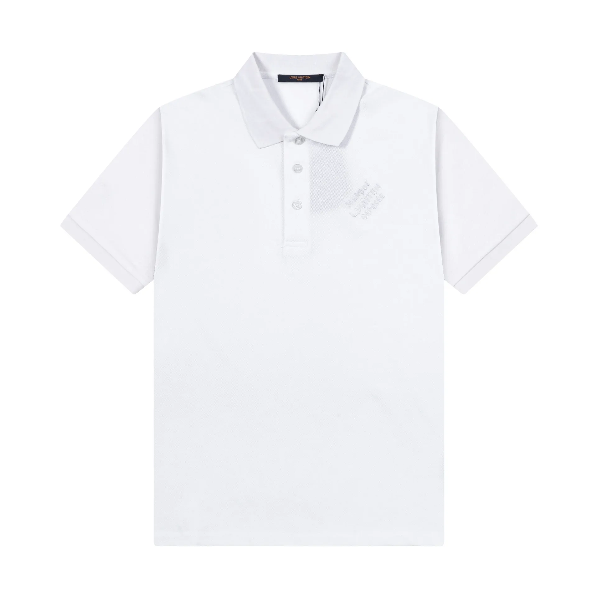Brand: LV Fabric: Pure cotton Weight: 240 (flat) Color: Black White Size: M-XXL Fashionable new style Simple design Integrated embossed stitching design Customized hardware buttons Gold-plated LOGO The fabric is smooth and breathable Highly comfortable Exquisite workmanship Perfectly restored The best choice for every detail-seeking person This polo shirt is made of pique cotton with a subtle full-width Damier jacquard texture, featuring Marque L.Vuitton déposée logo embroidery brightens the eye. Pearlescent buttons add dandy style and can easily be incorporated into everyday looks.  Regular fit Damier jacquard pique Marque L.Vuitton déposée embroidery on chest Button placket Pearlescent buttons, top button with LV logo Ribbed collar and cuffs 100% cotton