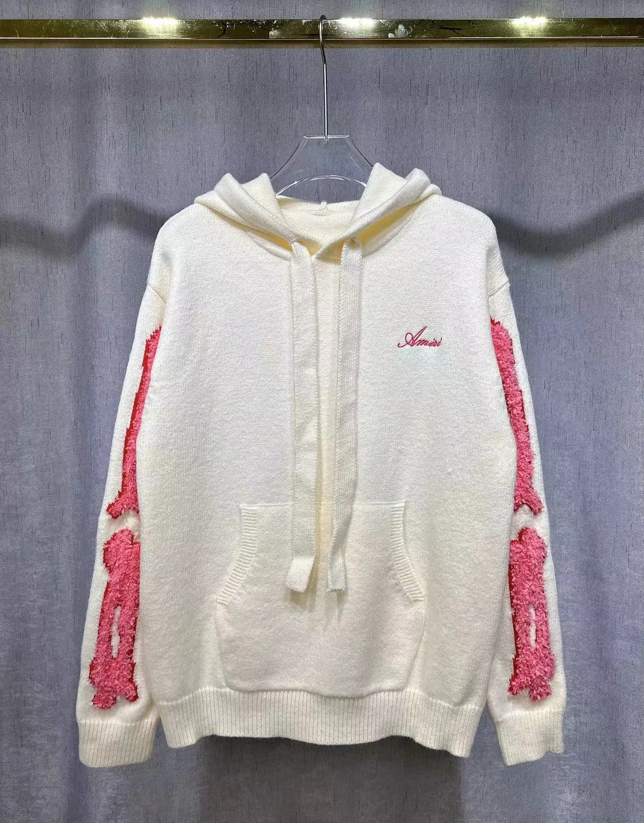 P290 🎉AMIRI new hooded sweater, logo embroidery on the chest + belly bag, 1:1 towel embroidery on the sleeves. Color: apricot white, red, gray, black, size: S M L XL XXL