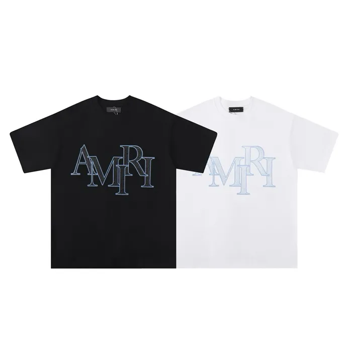 Style number: 707 P126 Fabric: 260g double yarn AMIRI 2025 spring and summer new logo round neck T-shirt high street same style for men and women loose classic hot silver letter short sleeves Color: black white Size: S M L XL