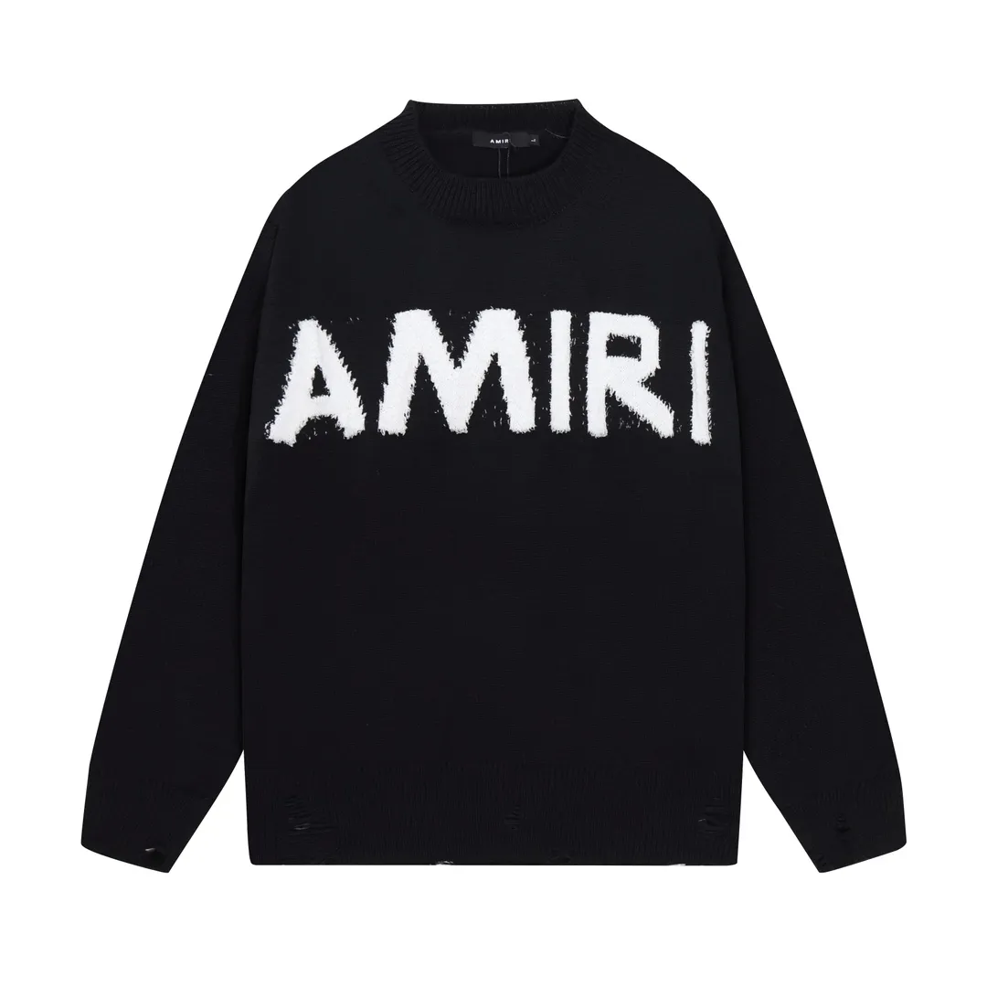P280 AMIRI New Letter Logo Jacquard Tassel Destroyed Hole Sweater Color: White Black Size: S M L XL XXL