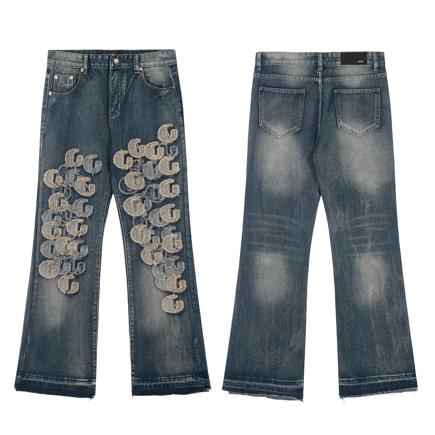 #M13 P168💰 Heavyweight AMIRI MX1 💎High Street Jeans Slim Fit Stretch Washed Knife Cut Hole Trousers FOG High Street Men's Fashion AMIRI Embroidered Patch Jeans amiri is transliterated as Emil, which is the name of the founder. Mike Amiri, the founder of amiri, grew up in Los Angeles, USA, and was influenced by local street culture and Punk Rock since he was a child. Due to his influence, he founded the amiri brand named after himself. A variety of trendy clothing meets the needs of different fashion players. Amiri clothing has novel and unique styles and is a well-known street brand in the United States. The styles and styles of many clothes are loved by many street photographers. The various clothing styles meet the dressing needs of different people, show their unique temperament, and show the trend of dressing. amiri's jeans are relatively famous. Not only do they have many styles, but the quality of the jeans is also very good. Many celebrities have also worn amiri brand jeans.  The jeans of the amiri brand break through the production process and cutting of the original jeans. The fabrics are relatively soft and comfortable, and are not as hard as some jeans, which can irritate the skin and cause the skin to bleed when worn. Los Angeles trendy brand Amiri's jeans are made with great detail from tailoring to texture, adding wrinkles, bullet holes, damage and other details to add to the trendiness of the jeans. You can choose the style that suits you according to your own needs. Only when you wear a suitable style can you have a certain sense of fashion.  In recent years, high street has become a word that appears more and more frequently in men's clothing. High street style has also become an important direction for everyone's matching. High street-related items basically cannot avoid oversize or drop-shoulder tops. The lower body is matched with trackpants or tight-fitting denim. Among them, in my opinion, the most representative one is perhaps annihilation. What I bring to you today is the MX1 patchwork denim worn by many Internet celebrities in Xiaohongshu. It is operated by a Ningbo washing factory. Front and back. The trousers have a beautiful fading color with cat whiskers. Full of high-end feel. Knee-part damage design with leather patchwork design. Already used as facade design. Leather waist nameplate. Customized crotch placket hardware. Engraving and molding. The focus of this style is not on washing, but on the shape and version of the damage. The secret lies in the craftsmanship of the master. The cost of hand-made products such as fraying, machining, knife cutting, etc. is far beyond comparison with assembly line products. Color: Picture color Size: 30-32-34-36