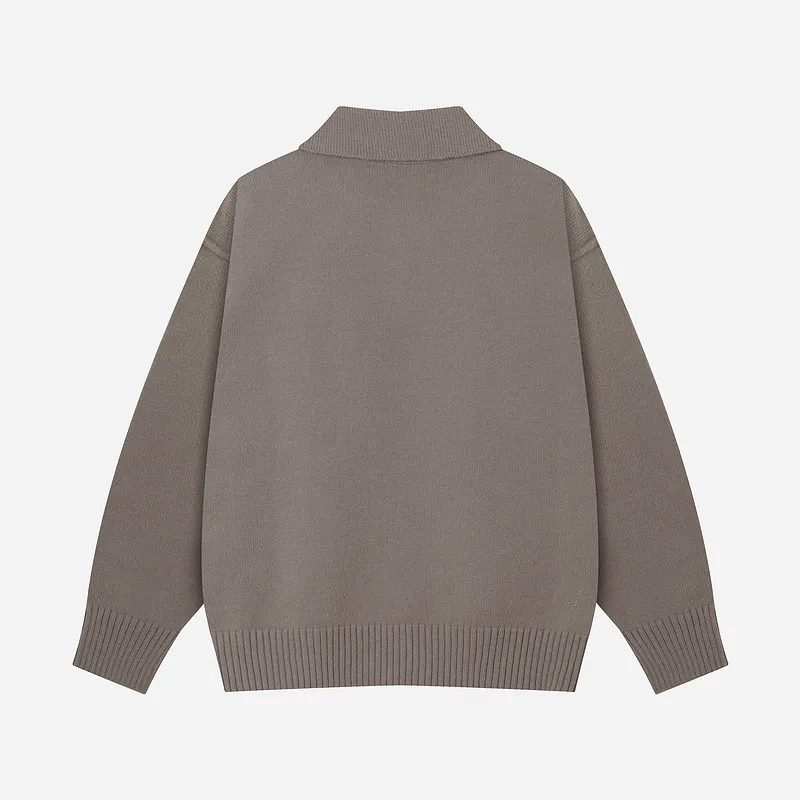 Ami Paris2025 early spring new product big love ADC jacquard wool patchwork reverse sleeve technology Ami De Coeur polo collar pullover sweater same style for men and women Oversize version Color: light gray lilac Size: S-XL