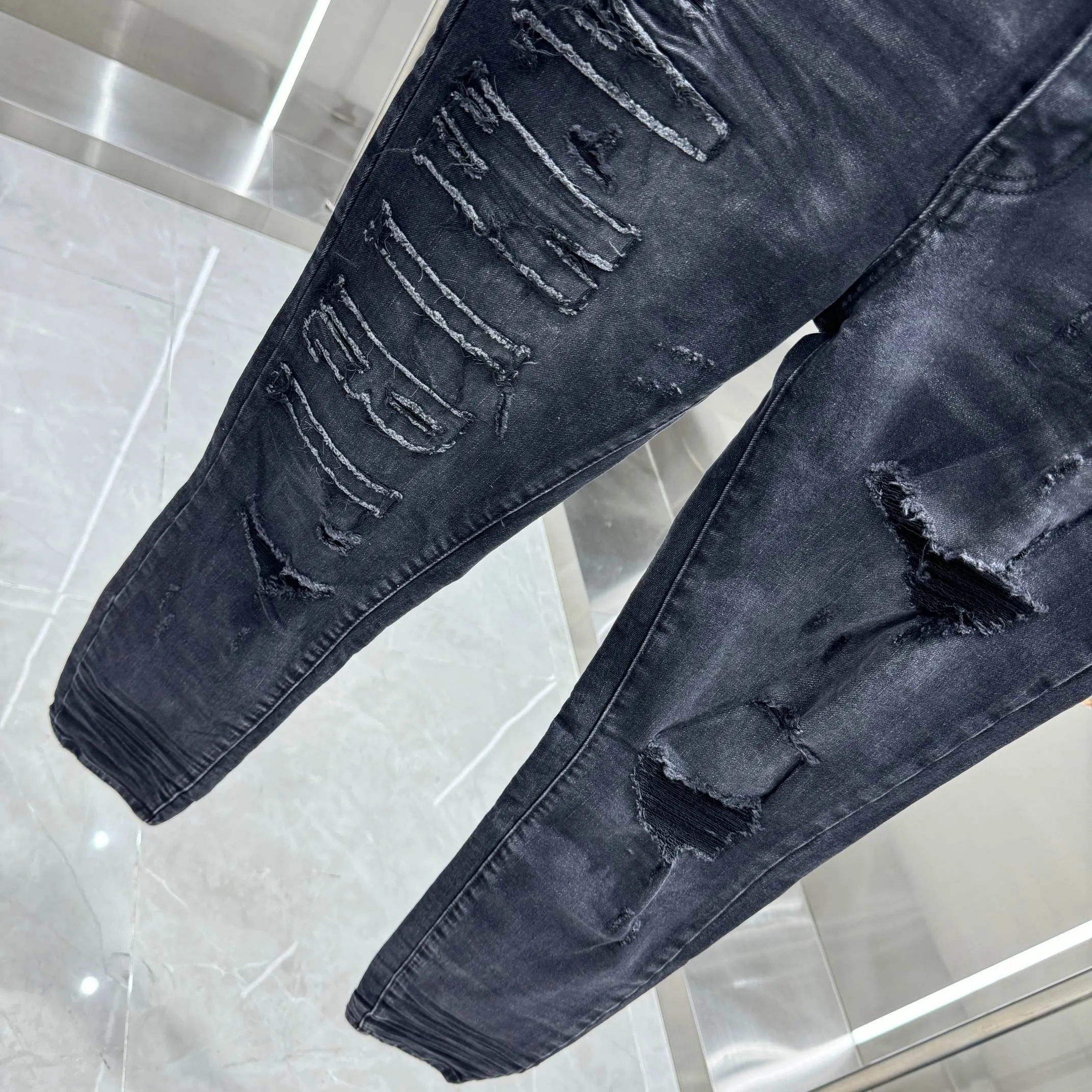 P290 Amiri ripped craft street fashion slim fit stretch jeans Color Black Size 30 32 34 36 38