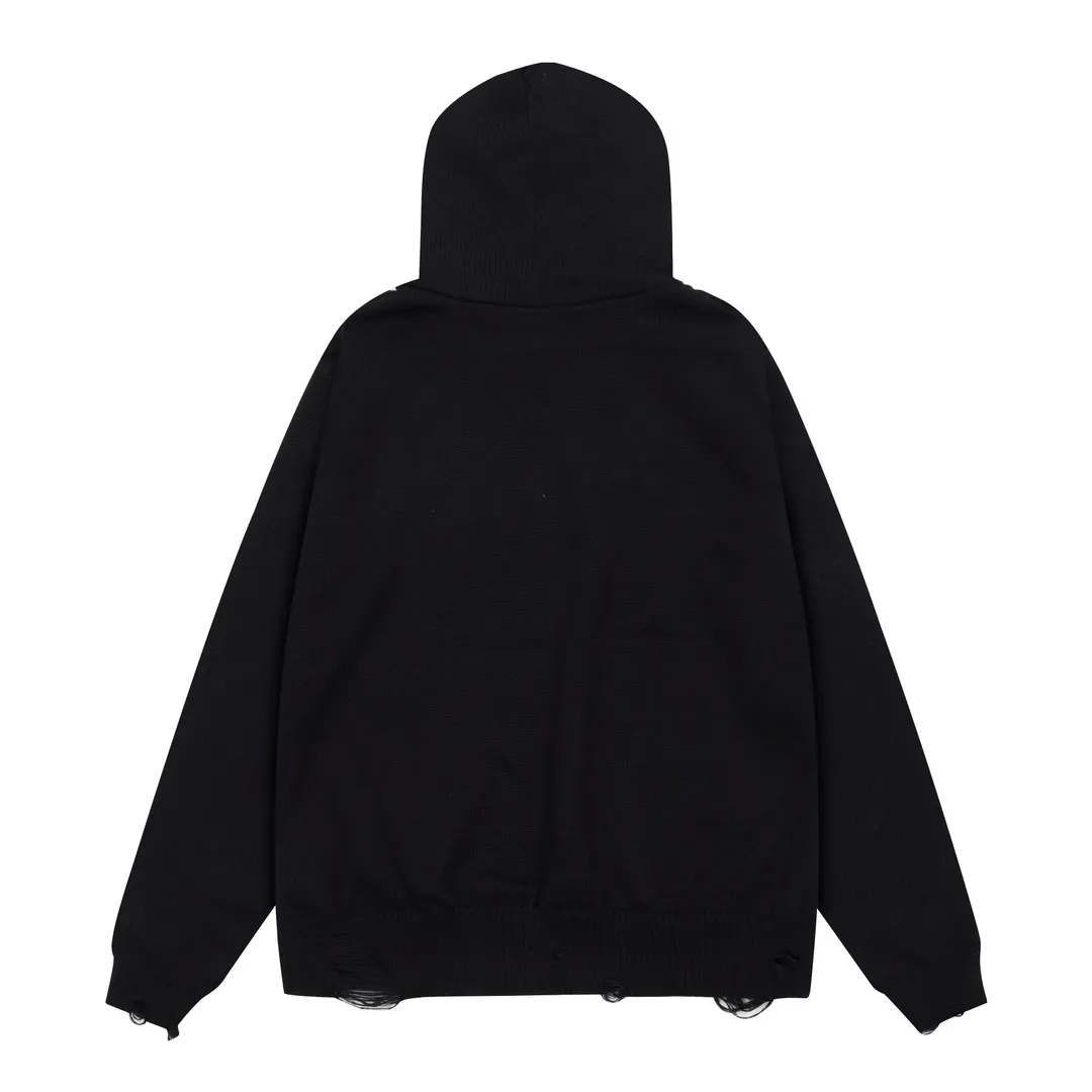 P300 AMIRI New Letter Logo Jacquard Tassel Destroyed Hole Hooded Sweater Color: White Black Size: S M L XL XXL