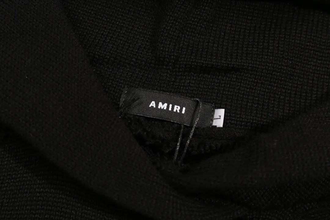P300 AMIRI New Letter Logo Jacquard Tassel Destroyed Hole Hooded Sweater Color: White Black Size: S M L XL XXL