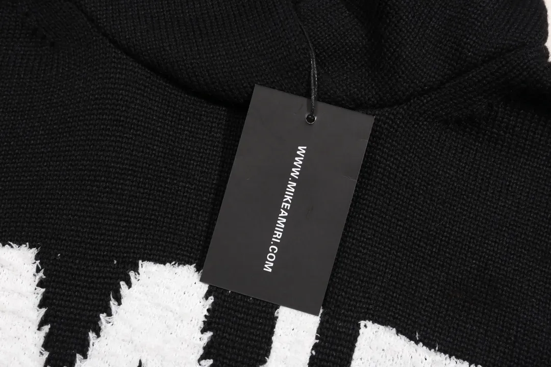 P300 AMIRI New Letter Logo Jacquard Tassel Destroyed Hole Hooded Sweater Color: White Black Size: S M L XL XXL
