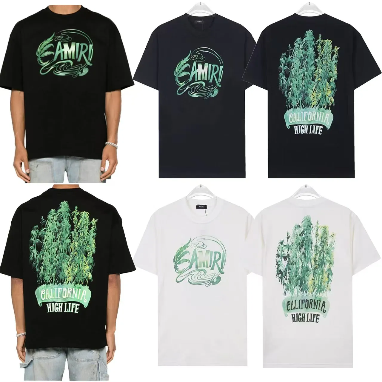 P122 879# "𝙉𝙚𝙬♈️ AMIRI" 🏖 25 spring and summer new style, short-sleeved T-shirt with white ink printing of front and rear letter logo, made of 260g 32-count dense double yarn cotton fabric, soft fabric.   Color: Black White Size: S M L XL XXL